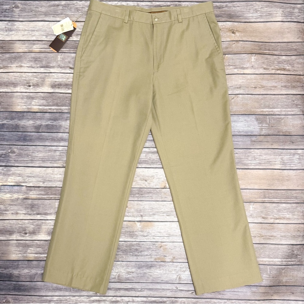 Tori Richard Raffia Beige Flat Front Straight Leg Pants 36 X 30.5 New *HEMMED*